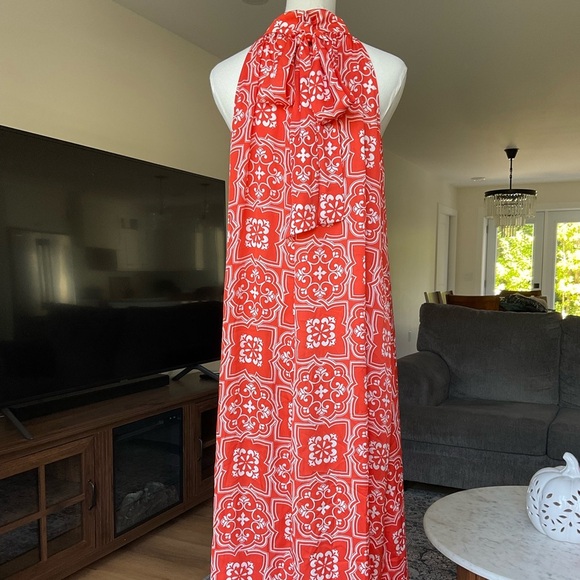 Ann Taylor Tiled Flowy Tie Neck Halter Maxi Dress - Picture 7 of 11